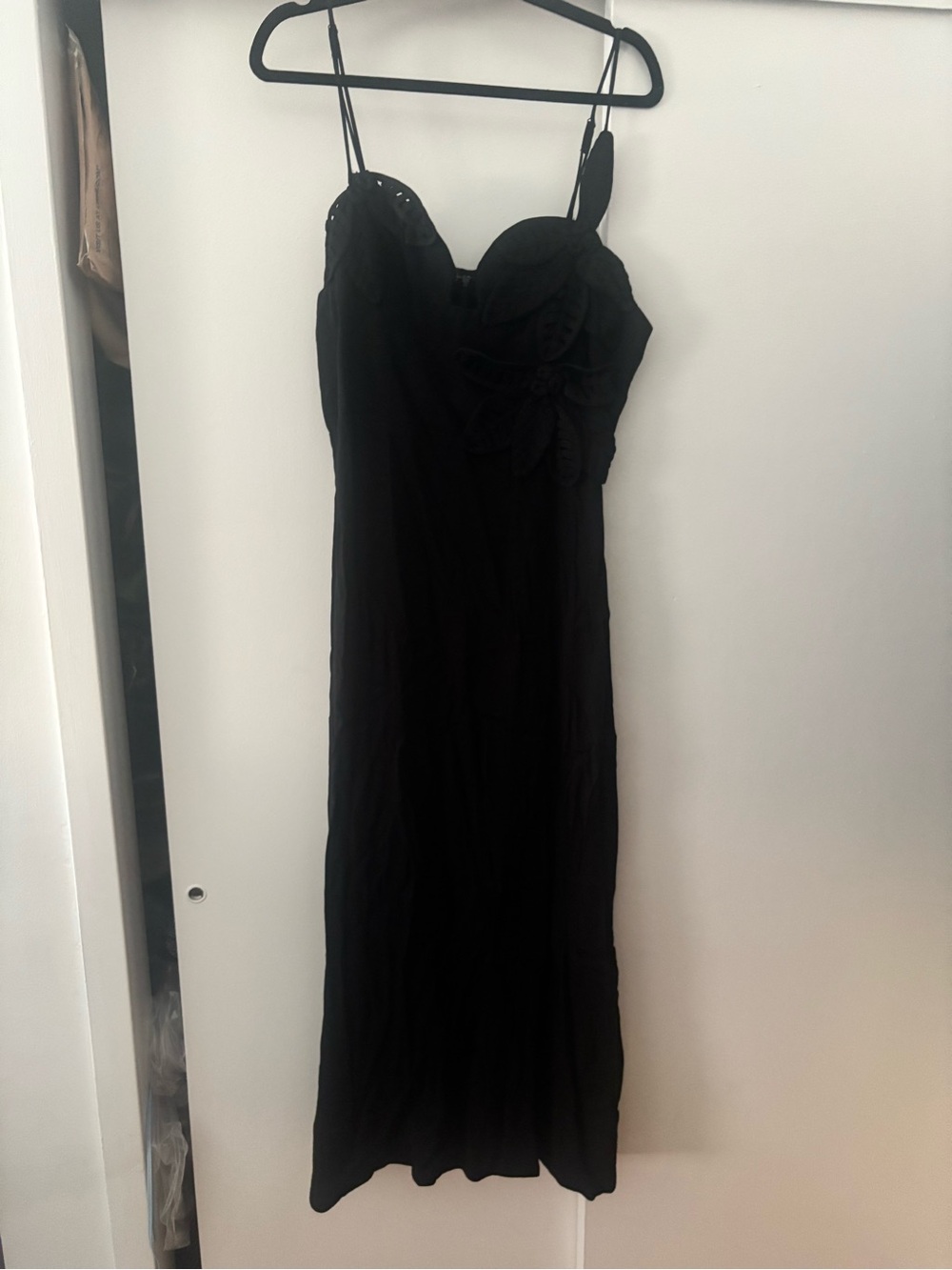 FARM Rio Black Midi Dress with Floral Bodice Detail